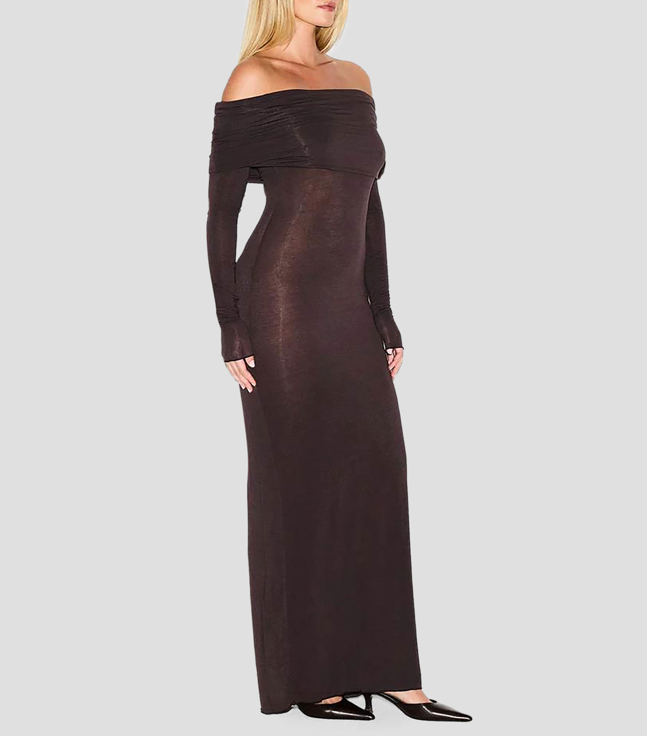 Vestido largo manga larga liso Mujer